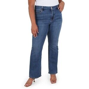 Seven7 Women's Plus Size High Rise Tummyless Slim Boot Jeans Blue Denim 20W